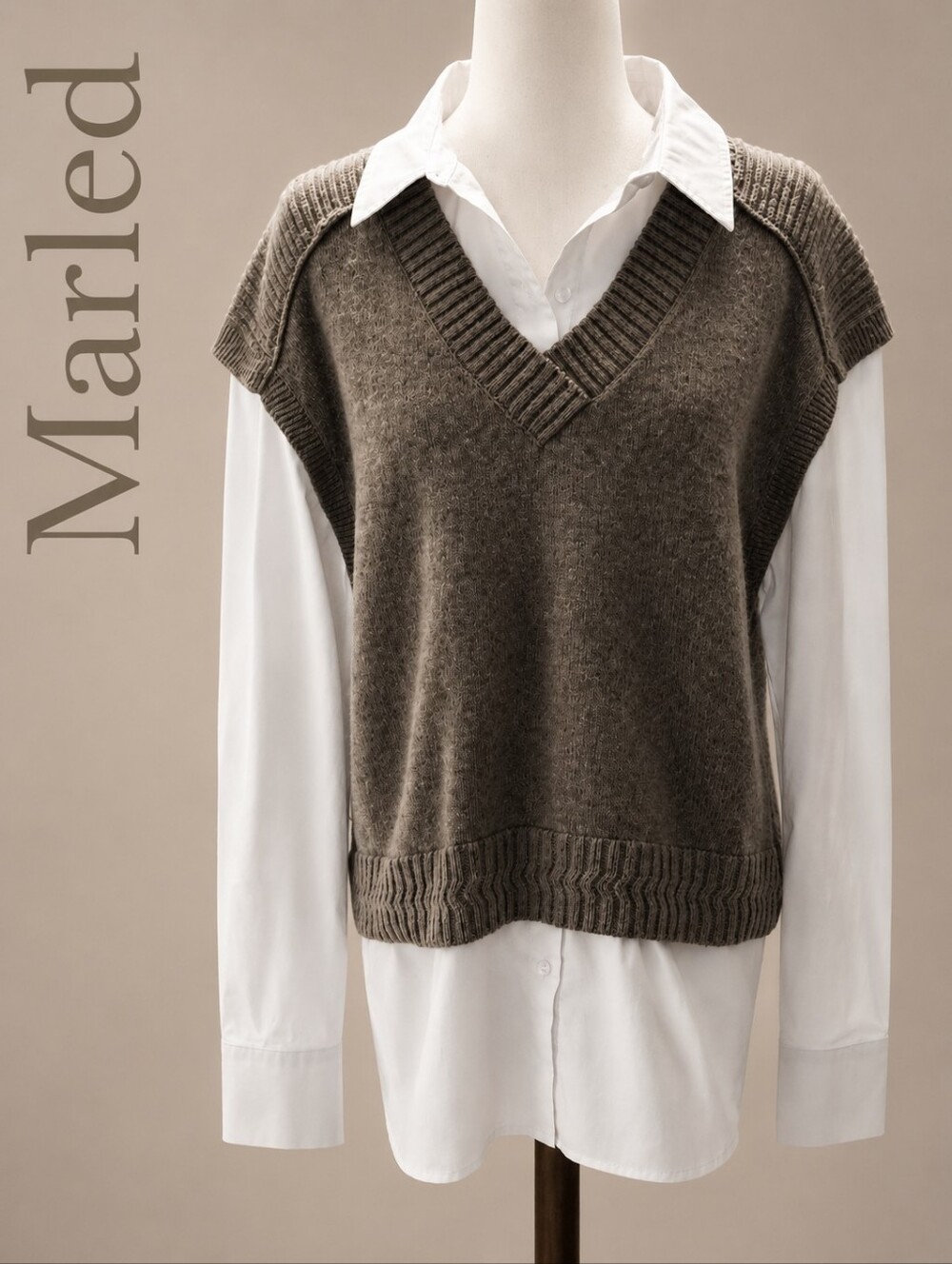 Womans Marled Brown V-Neck Knit Sweater Vest